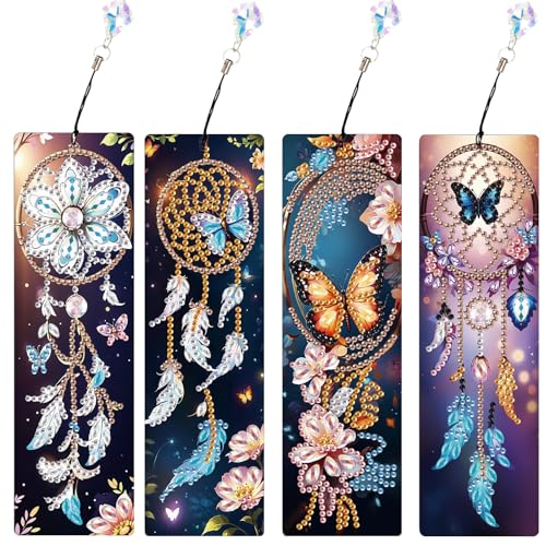SHEGZHUC 4er Set Diamond Painting Lesezeichen Basteln Diamant Painting Lesezeichen Diamond Painting Traumfänger Diamond Painting Schmetterling Diamant Malerei Stickerei Kreuzstich Bilder Geschenk von SHEGZHUC