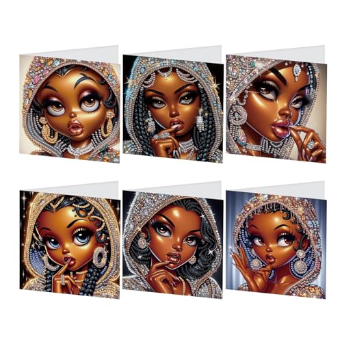 SHEGZHUC 6er Set Diamond Painting Grußkarten Set Afrika Frau Mode Diamond Painting Karten Geburtstagskarte Dankeskarte Segensgrußkarte Feiertagskarten Stickerei Kreuzstich Diamant Malerei Geschenk von SHEGZHUC