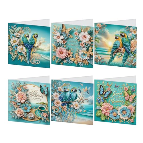 SHEGZHUC 6er Set Diamond Painting Grußkarten Set Papagei Schmetterling Grün Diamond Painting Karten Geburtstagskarte Dankeskarte Segensgrußkarte Feiertagskarten Kreuzstich Diamant Malerei Geschenk von SHEGZHUC