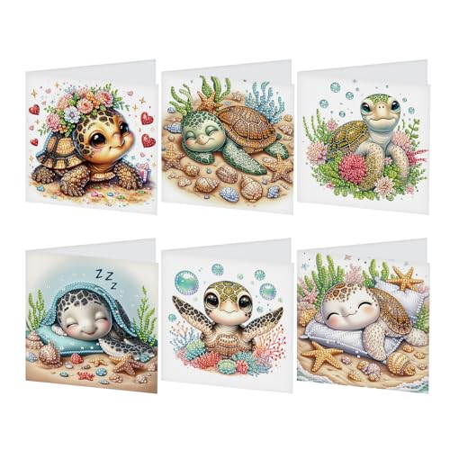 SHEGZHUC 6er Set Diamond Painting Grußkarten Set Schildkröte Diamond Painting Karten Geburtstagskarte Dankeskarte Segensgrußkarte Feiertagskarten Stickerei Kreuzstich Diamant Malerei Geschenk von SHEGZHUC