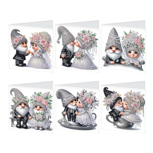 SHEGZHUC 6er Set Diamond Painting Grußkarten Set Wichtel Gnome Zwerge Diamond Painting Karten Geburtstagskarte Dankeskarte Segensgrußkarte Feiertagskarten Stickerei Kreuzstich Diamant Malerei Geschenk von SHEGZHUC