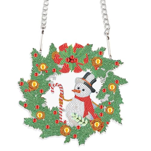 SHEGZHUC Diamond Painting Anhänger Sonnenfänger Diamond Painting Ornamente Diamant Malerei Kunst Stickerei Kreuzstich Geschenk Fenster Haustür zum Aufhängen Dekoration || Weihnachten Schneemann Kranz von SHEGZHUC