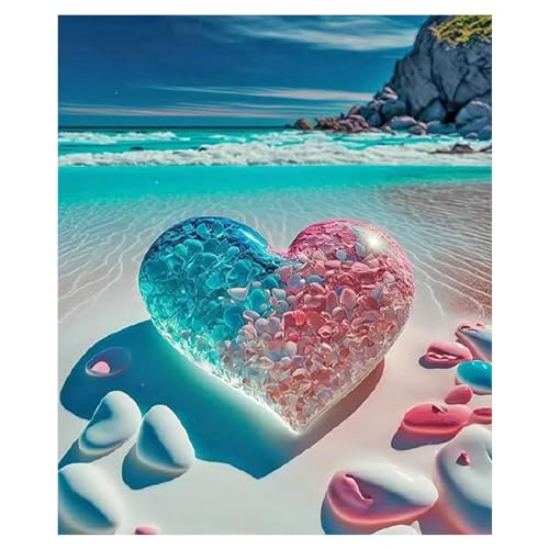 SHEGZHUC Diamond Painting Herz am Meer Rosa Blau 30x40cm Diamond Painting Strand Meer Diamond Painting Landschaften und Natur Diamant Malerei Kunst Stickerei Kreuzstich Bilder Geschenk Wanddekoration von SHEGZHUC