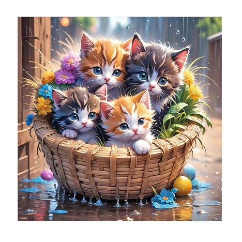 SHEGZHUC Diamond Painting Katze 30x30cm Diamant Painting Bilder Katze Diamond Painting Katzen im Blumenkorb Diamond Painting Tiere Diamant Malerei Kunst Stickerei Kreuzstich Bilder Geschenk Wand Dekor von SHEGZHUC