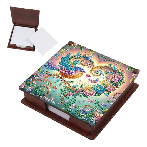 SHEGZHUC Diamond Painting Notizzettel Zettelbox Nachfüllpack Halter Bambus Notizblock mit 160 Blättern Diamant Malerei Zettelkasten Notizzettelbox Holz Mosaik Bilder Geschenk || Kolibri Vogel Herz von SHEGZHUC
