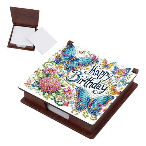 SHEGZHUC Diamond Painting Notizzettel Zettelbox Nachfüllpack Halter Bambus Notizblock mit 160 Blättern Diamant Malerei Zettelkasten Notizzettelbox Holz Mosaik Bilder Geschenk || Schmetterling Blumen von SHEGZHUC