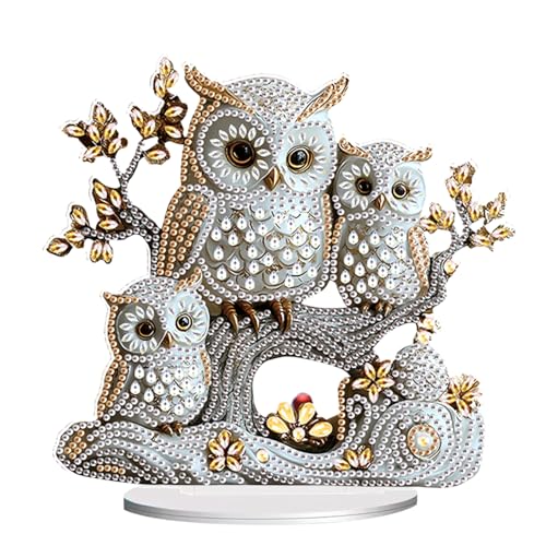 SHEGZHUC Diamond Painting Ornamente Diamant Painting Ornamente Diamant Malerei Stickerei Kreuzstich Kunst Tisch Deko Wohnzimmer Schlafzimmer Geschenk(Eule Eulenfamilie Schneeeule Tiere Weiß) von SHEGZHUC