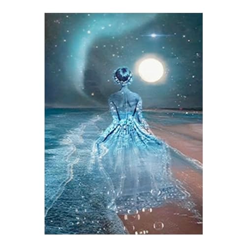 SHEGZHUC Diamond Painting Tanzende Frau 40x50cm 5D Diamant Painting Diamond Painting Erwachsene Ballerina Ballett Diamond Painting Strand Meer Mond Diamond Painting Elfen Feen Prinzessin Landschaft von SHEGZHUC