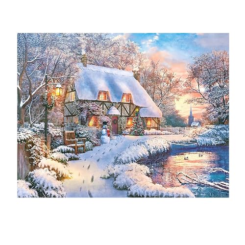 SHEGZHUC Diamond Painting Winterlandschaft 50x40cm Diamond Painting Schneemann Diamond Painting Haus am See Diamant Painting Bilder Erwachsene Baum Diamond Painting Wald Landschaften und Natur von SHEGZHUC