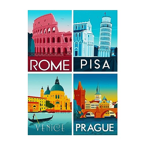 SHEGZHUC Perlenbilder Erwachsene Abstrakt 4er Set 30x40 cm Diamond Painting Abstrakt Landschaft Malen nach Zahlen Erwachsene Diamond Painting Rome Diamond Painting Pisa Diamond Painting Wien Prague von SHEGZHUC