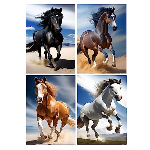 SHEGZHUC Perlenbilder Erwachsene Tiere 4 Pack 30x40 cm Malen nach Zahlen Pferde Diamond Painting Pferde Schwarz Diamant Painting Bilder Erwachsene Pferde Diamond Painting Springendes Pferd Basteln von SHEGZHUC