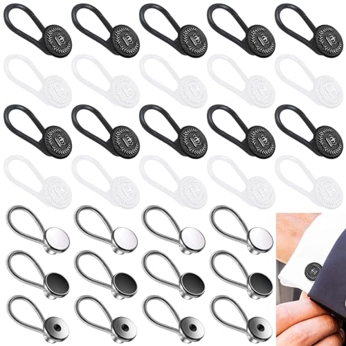 SHEHARUHI Elastische Metallknöpfe und Kunststoff-Hemdkragen-Verlängerungen, Krawattenverlängerung, Stretch-Knöpfe für Hemden, Hosen, 32 Stück (schwarz und weiß) von SHEHARUHI