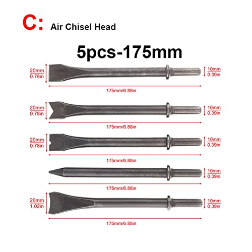 Drucklufthammer, 4 teile/los Lufthammer Kopf Luft Meißel Hartstahl Feste Schlaghammer Kopfstütze Pneumatische Werkzeug zum Klopfen/Rostentfernung(Air Chisel Head-5pcs) von SHEHUALI