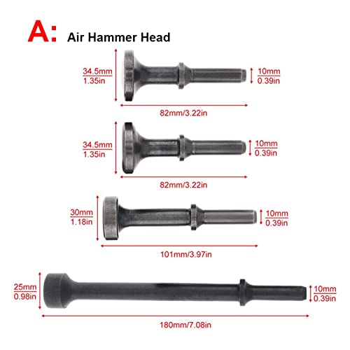 Drucklufthammer, 4 teile/los Lufthammer Kopf Luft Meißel Hartstahl Feste Schlaghammer Kopfstütze Pneumatische Werkzeug zum Klopfen/Rostentfernung(Air Hammer Head-4pcs) von SHEHUALI