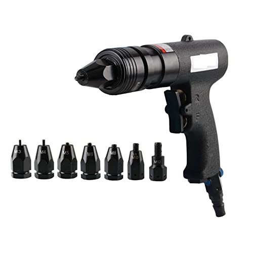 Drucklufthammer, Pneumatisches Luftnietmuttern-Werkzeug Kurzlauf-Lufthammer-Kit Insert Thread Pull Setter Nietmuttern Werkzeug for M3 M4 M5 M6 M8 M10 M12 Muttern(1000RPM with M5 M6) von SHEHUALI