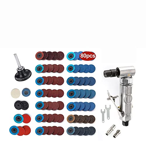 Drucklufthammer, Poratble Mini 1/4 Luftwinkel-Stabschleifer 90-Grad-Pneumatik-Schleifpoliermühle Graviermaschine mit Schleifscheiben-Werkzeugsatz(With 80pcs) von SHEHUALI
