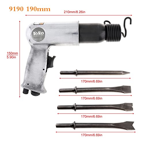 Drucklufthammer, Professionelle Handheld-Pistole Gasschaufeln 9150 120mm / 9190 190mm Air Hammer Kleiner Rostentferner Pneumatische Werkzeuge mit 4 Meißeln(9190 190mm) von SHEHUALI
