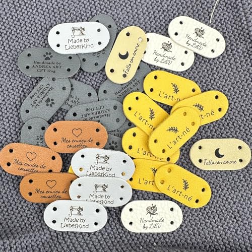 10 Stück Personalisierte Lederetiketten Für Strickwaren, Individuelle Lederetiketten Für Häkeln Und Kleidung, Handgefertigte Etiketten Für Strickmützen, Lederetiketten(Style1) von SHENGBEIDZ