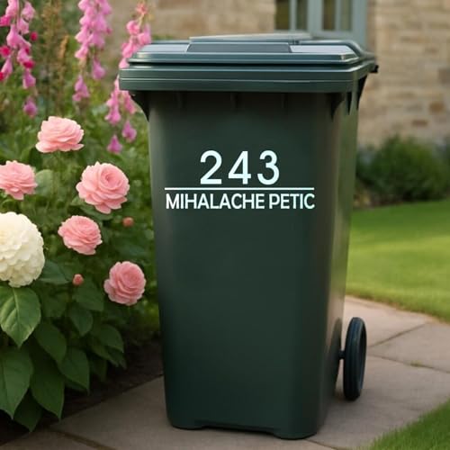 3 Stück Individuelle Mülltonnenaufkleber, Personalisierte Mülltonnenetiketten, Wasserfeste Und Wetterfeste Vinyl-Aufkleber, Hausnummer Und Straße, 5 Zoll - 10 Zoll(10 in) von SHENGBEIDZ