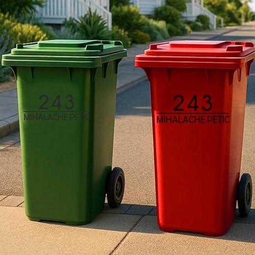 3 Stück Individuelle Mülltonnenaufkleber, Personalisierte Mülltonnenetiketten, Wasserfeste Und Wetterfeste Vinyl-Aufkleber, Hausnummer Und Straße, 5 Zoll - 10 Zoll(5 in) von SHENGBEIDZ