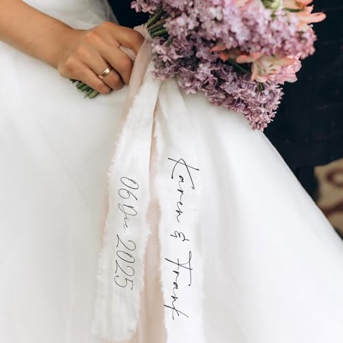 Personalisiertes Brautstraußband For Blumen, Transparenter Tüll Hochzeitsblumen Vokale Andenken, Hochzeitssouvenir, Blumenstraußwickel von SHENGBEIDZ