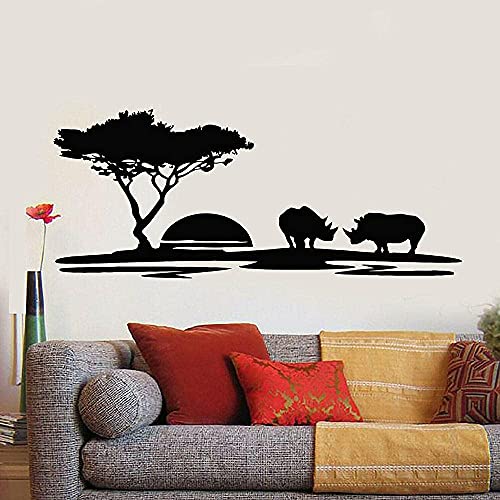 Afrikanische Landschaft Tier Nashorn Horn Wandaufkleber Heimtextilien Abnehmbares Wohnzimmer Kinder Kindergarten Vinyl Wandtattoo 57X24 Cm von SHENGWW