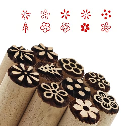 SHENGYIG 10 Stück Holzstempel für Ton, Keramik & Gebäck - 1,5 cm Blumenmuster Stempel für Dekoration, Malerei & Basteln (Holz, handgemacht) von SHENGYIG