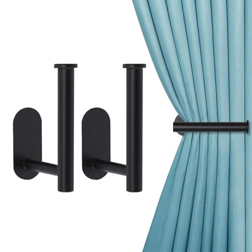 SHENGYIG 2 Stück Vorhanghalter Wand, L-Förmig Gardinenhalter Wand, Ohne Stanzen Vorhang Halter, Schwarz, mit Anleitung, für Dekorieren von Vorhängen und Aufhängen von Gegenständen von SHENGYIG