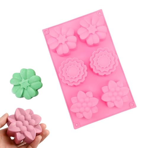 SHENGYIG 6-fache Silikon-Seifenform Blumenform (6x) - Praktische Gießform für Seifen, Schokolade & Kuchen - Wiederverwendbare Backform aus Silikon - Ideal für DIY Seifenherstellung & Desserts von SHENGYIG