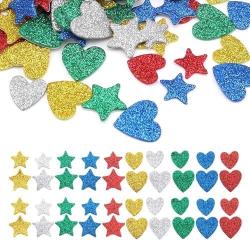 SHENGYIG Glitzer Aufkleber, 450 Stück Glitzer Moosgummi Sticker, Bunt Moosgummi Selbstklebend Glitzer, Herz und Stern Moosgummi Aufkleber, für Grußkarten, Fotoalben, Wände SHENGYIG Glitzer Aufkleber, 450 Stück Glitzer Moosgummi Sticker, Bunt Moosgummi Selbstklebend Glitzer, Herz und Stern Moosgummi Aufkleber, für Grußkarten, Fotoalben, Wände von SHENGYIG