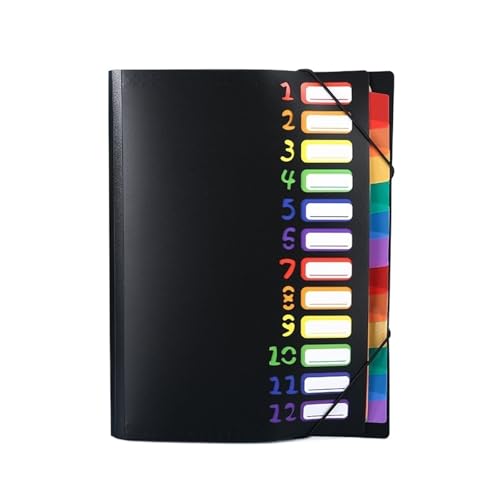 Erweiterbare Aktenordner A4 Fächermappe, Regenbogen-Dokumententasche, Organizer, Aktentasche, Rechnungsmappe mit Klassifizierungsindex, Büroordner(Black) von SHENJMAI