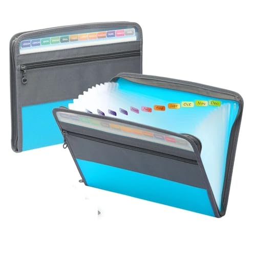 Erweiterbare Aktenordner Akkordeon-Aktenordner mit sicherem Reißverschluss, 13 Taschen, erweiterbarer Aktenordner mit Federmäppchen vorne, Schulbürobedarf(Blue) von SHENJMAI