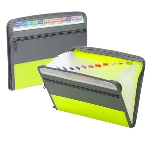Erweiterbare Aktenordner Akkordeon-Aktenordner mit sicherem Reißverschluss, 13 Taschen, erweiterbarer Aktenordner mit Federmäppchen vorne, Schulbürobedarf(Green) von SHENJMAI