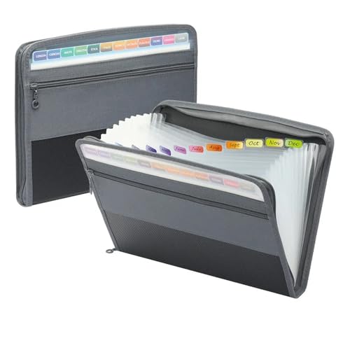 Erweiterbare Aktenordner Akkordeon-Aktenordner mit sicherem Reißverschluss, 13 Taschen, erweiterbarer Aktenordner mit Federmäppchen vorne, Schulbürobedarf(Grey) von SHENJMAI