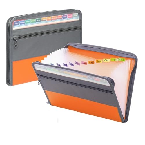 Erweiterbare Aktenordner Akkordeon-Aktenordner mit sicherem Reißverschluss, 13 Taschen, erweiterbarer Aktenordner mit Federmäppchen vorne, Schulbürobedarf(Orange) von SHENJMAI