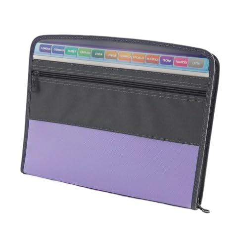 Erweiterbare Aktenordner Akkordeon-Aktenordner mit sicherem Reißverschluss, 13 Taschen, erweiterbarer Aktenordner mit Federmäppchen vorne, Schulbürobedarf(Purple) von SHENJMAI