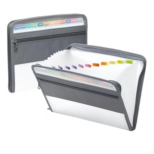 Erweiterbare Aktenordner Akkordeon-Aktenordner mit sicherem Reißverschluss, 13 Taschen, erweiterbarer Aktenordner mit Federmäppchen vorne, Schulbürobedarf(White) von SHENJMAI