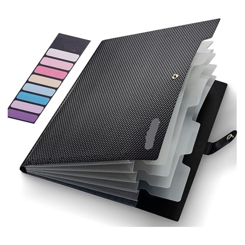 Erweiterbare Aktenordner Fächermappe mit 5 Fächern for Dokumente, tragbarer Papier-Organizer for Schulbürobedarf im A4-Format(Black) von SHENJMAI