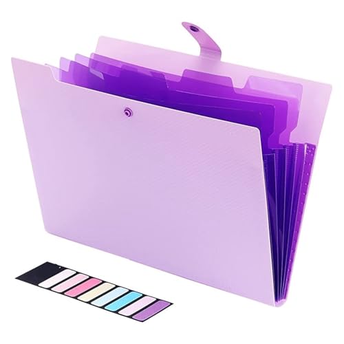 Erweiterbare Aktenordner Fächermappe mit 5 Fächern for Dokumente, tragbarer Papier-Organizer for Schulbürobedarf im A4-Format(Purple) von SHENJMAI