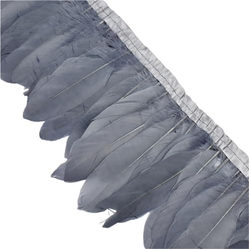 Feder zum Basteln, 10 m, Federbordüre, Bastelzubehör, Federn, Fransenband, Karneval, Pflumas, Kleid, Dekoration (grau) von SHENJMAI
