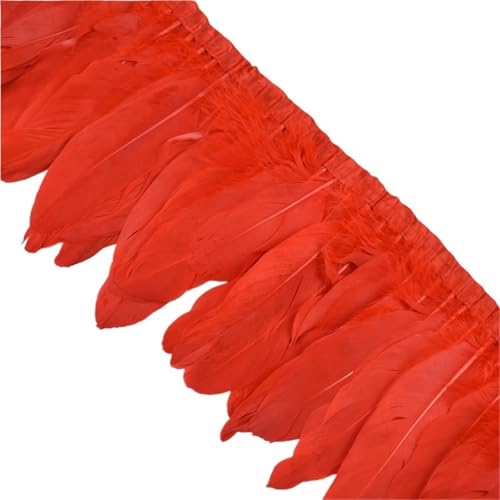 Feder zum Basteln, 10 m, Federbordüre, Bastelzubehör, Federn, Fransenband, Karneval, Pflumas, Kleid, Dekoration (rot) von SHENJMAI