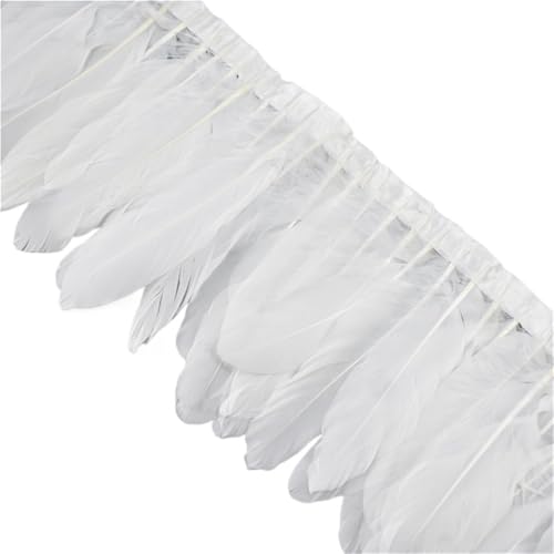 Feder zum Basteln, 10 m, Federbordüre, Bastelzubehör, Federn, Fransenband, Karneval, Pflumas, Kleid, Dekoration (weiß) von SHENJMAI