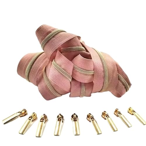 SHENJMAI Reißverschluss 5 Meter goldene Silberne Zahnreißverschlussrollen mit 10 Stück Reißverschlussschiebern for maßgeschneiderte Nähzubehör(C) von SHENJMAI