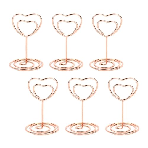 SHENJMAI Tischnummern-Kartenhalter 10 Stück herzförmige Metall-Kartenhalter, Ständer, Fotonummer, Namensclip, Hochzeitsdekoration, Tischhalter, Tischkarten-Memo-Nachrichten-Clips(Rose Gold-Heart) von SHENJMAI