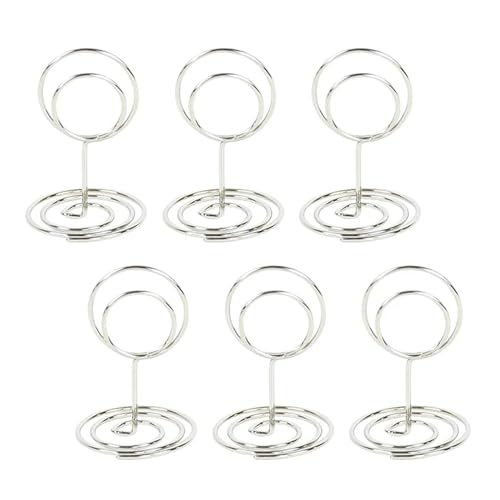 SHENJMAI Tischnummern-Kartenhalter 10 Stück herzförmige Metall-Kartenhalter, Ständer, Fotonummer, Namensclip, Hochzeitsdekoration, Tischhalter, Tischkarten-Memo-Nachrichten-Clips(Silver-Round) von SHENJMAI