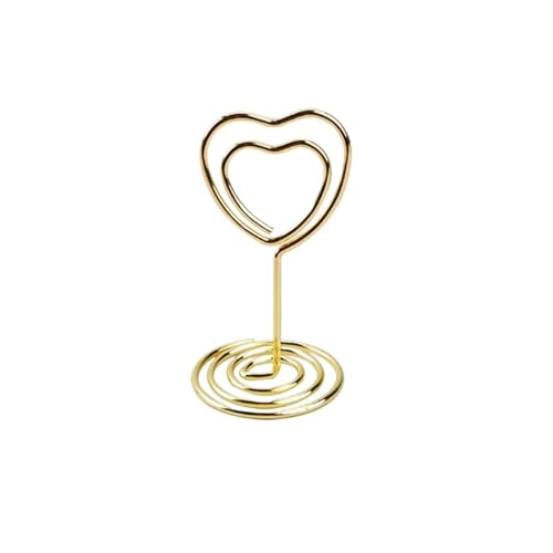 SHENJMAI Tischnummern-Kartenhalter 220 mm Tischkartenklammern, Ständer, metallisches Roségold, herzförmige Fotos, Klammern, Papierklammer, Tischnummernhalter, Tischdekoration(Style2-1-gold) von SHENJMAI