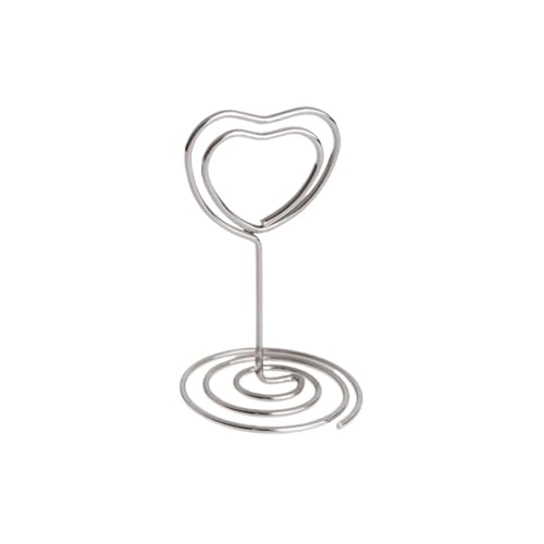 SHENJMAI Tischnummern-Kartenhalter 220 mm Tischkartenklammern, Ständer, metallisches Roségold, herzförmige Fotos, Klammern, Papierklammer, Tischnummernhalter, Tischdekoration(Style2-1-silver) von SHENJMAI