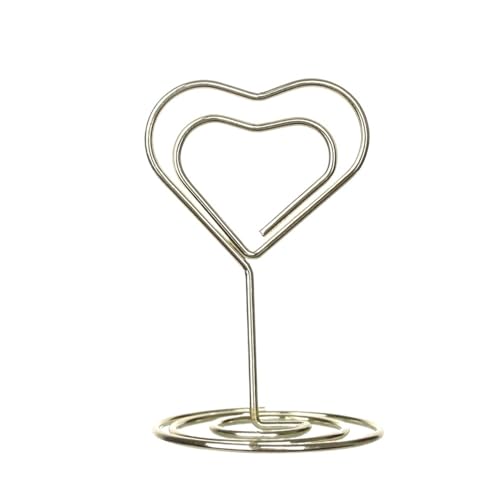 SHENJMAI Tischnummern-Kartenhalter 220 mm Tischkartenklammern, Ständer, metallisches Roségold, herzförmige Fotos, Klammern, Papierklammer, Tischnummernhalter, Tischdekoration(Style3-1-gold) von SHENJMAI