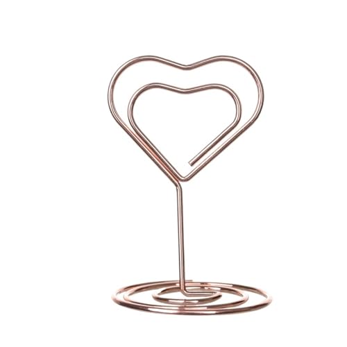 SHENJMAI Tischnummern-Kartenhalter 220 mm Tischkartenklammern, Ständer, metallisches Roségold, herzförmige Fotos, Klammern, Papierklammer, Tischnummernhalter, Tischdekoration(Style3-1-rose Gold) von SHENJMAI