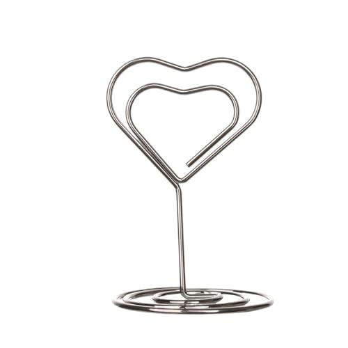 SHENJMAI Tischnummern-Kartenhalter 220 mm Tischkartenklammern, Ständer, metallisches Roségold, herzförmige Fotos, Klammern, Papierklammer, Tischnummernhalter, Tischdekoration(Style3-1-silver) von SHENJMAI